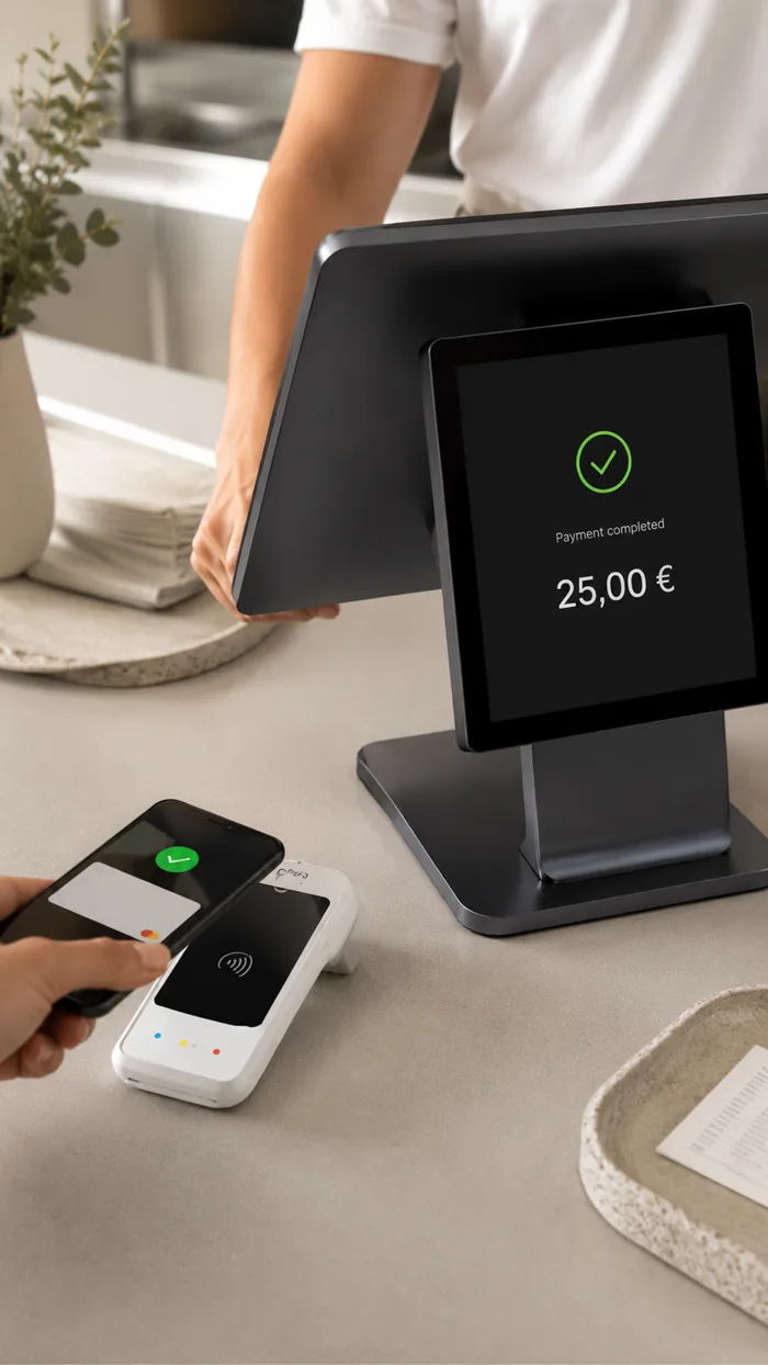 Pagamento completato al terminale POS con smartphone